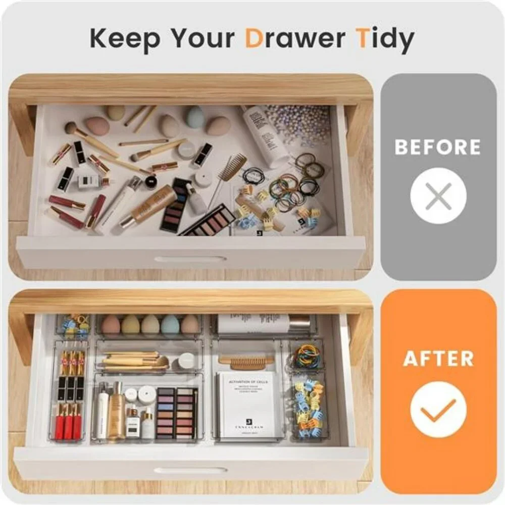 Clear Acrylic Drawer Organizer Set 28 Pc Makeup Vanity Office Storage Bins